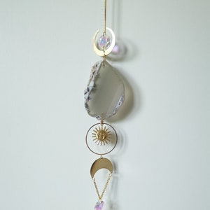 Beautiful Grey Agate Crystal Suncatcher with Prisms