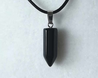 Black Obsidian Point Crystal Necklace