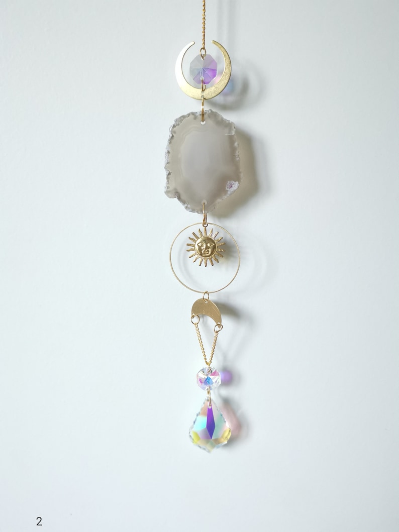 Beautiful Grey Agate Crystal Suncatcher with Prisms image 2