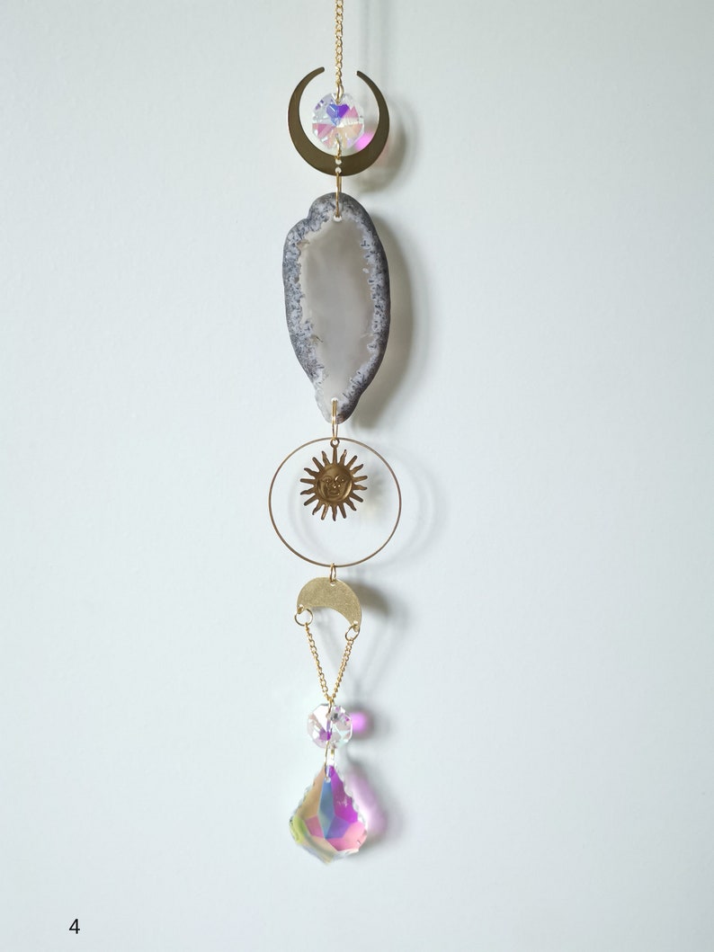 Beautiful Grey Agate Crystal Suncatcher with Prisms image 4