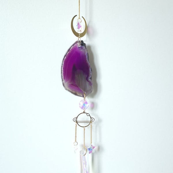 Beautiful Purple Agate Crystal Suncatcher with Prisms