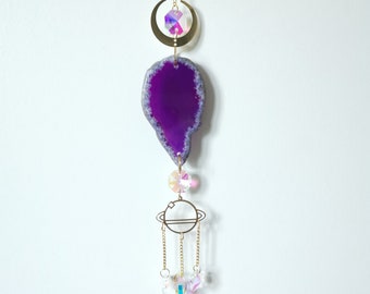 Beautiful Purple Agate Crystal Suncatcher with Prisms