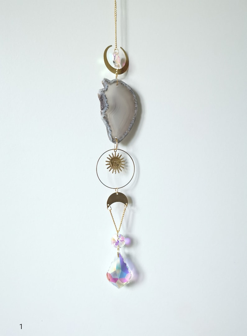 Beautiful Grey Agate Crystal Suncatcher with Prisms image 1