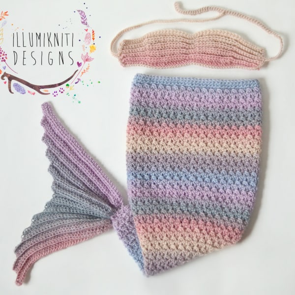 DIY Crochet Pattern - Newborn Mermaid Tail Crochet Pattern - Newborn Mermaid Bra Crochet Pattern - Instant Download