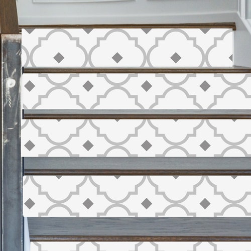 10 Step Stair Riser Decal Black and White Geometric Patterns Etsy