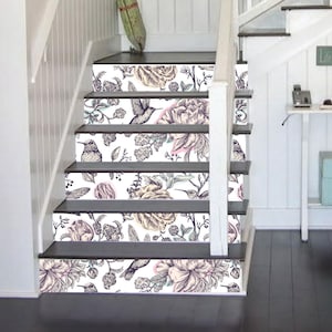 Stair Riser Decal, Stair Stickers, Stair Riser Decal Stickers, Bird Floral Stair Riser Decals, SR141