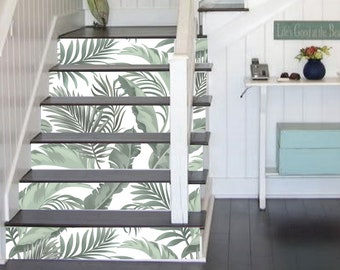 Palm Leaves Stair Riser Decal, Tropical Stair Stickers, Palm Stair Riser Decal Stickers, Stair Step, Peel and Stick Decals