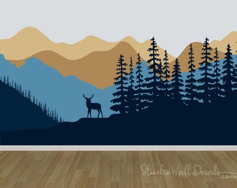 Peel and Stick Mountain Mural Wall Decal, Mountain Decal, Nursery Decal, Mountain Wallpaper Decal, Kids Wall Decal, Removable Decal, MR205A