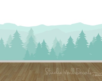 Mountain Mural Wall Decal, Mountain Decal, Nursery Mural Decal, Kids Wall Decal, Removable Decal, MR108