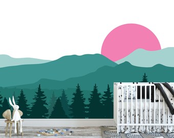 Mountain Mural Decal, Mountain Decal, Nursery Decal, Mountain Wallpaper Decal, Kids Wall Decal, Removable Decal, MR122