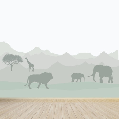 Safari Mural Decal, Safari Mountain Decal, Nursery Decal, Mountain Wallpaper Decal, Kids Wall Decal, Removable Decal, MR110