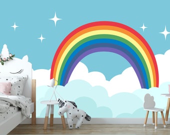 Rainbow Mural Decal, Rainbow Decal, Nursery Decal, Wallpaper Decal, Kids Wall Decal, Removable Decal, WM110