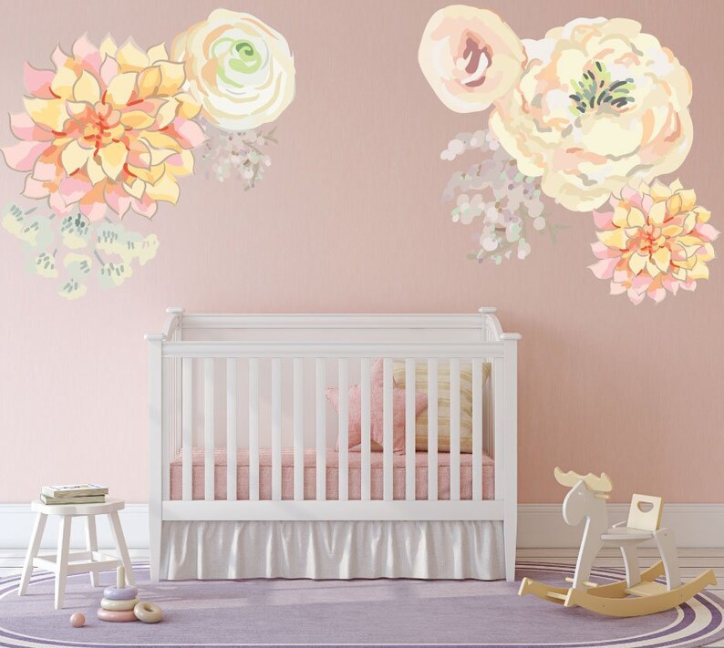 Nursery Decal Flower Decal Fabric Flower Decals Reusable Etsy