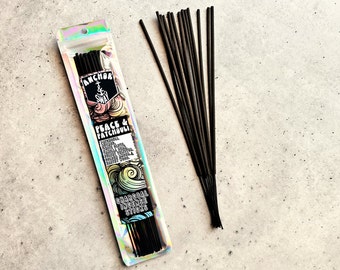 PEACE & PATCHOULI | 9 Inch Charcoal Incense Sticks | Clean Burning Incense | Long Lasting Incense | 25 Sticks