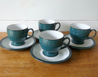 4 Vintage Denby Ode Coffee Cups & Saucers1970's Antique 4 Vintage Denby Ode Coffee Cups & Saucers1970's Antique
