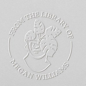 Personalized Book Embosser: Library Stamp, Monstera Design