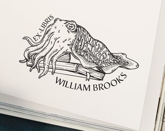 Cuttlefish Library Stamp, Custom Rubber Stamp, Dark Academia, Book Stamp, This Book Belongs to, Library Stamp