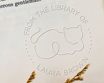 Grabador de libros de gatos para biblioteca personalizada / Sello de relieve personalizable para libros / Regalo perfecto para amantes de los libros y los gatos