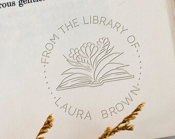 Floral Book Embosser: Personalized Library Stamp