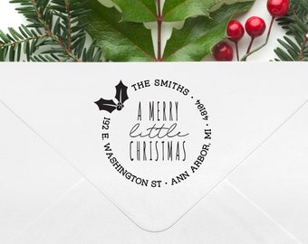 Merry Little Christmas Address Stamp, Self Inking Address Stamp, Personalized Christmas Gift, Custom Address Stamp 1.5 x 1.5" - H6