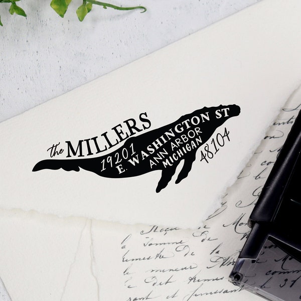 Whale Address Stamp | Self Inking Nautical Address Stamp | Personalized Housewarming Gift | Wedding Gift | Address Stamp Size 2.5"x1" A87