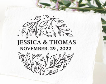 Wedding Stamp, Custom Rubber Stamp, Monogram Stamp, Botanical. 2x2" - W31