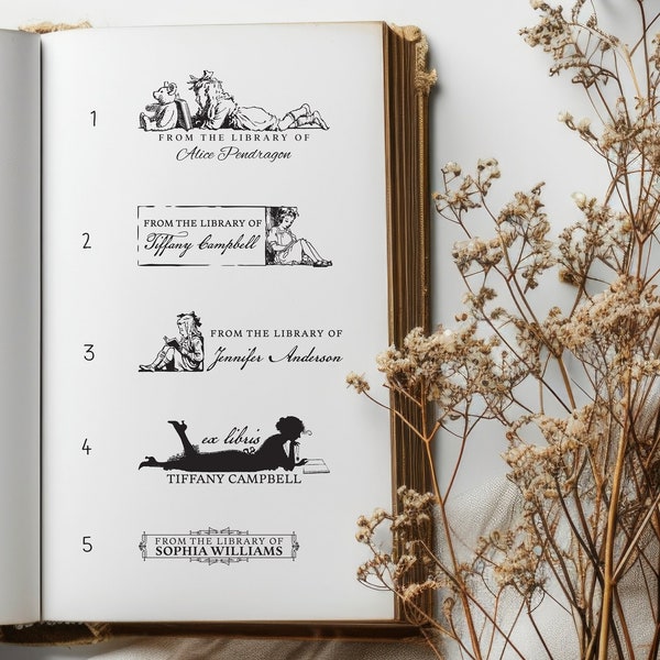 Tampon livre personnalisé, tampon bibliothèque personnalisé, tampon livre auto-encreur, esthétique vintage, cadeau enseignant, bibliothèque de - L7