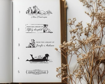 Personalized Book Stamp, Personalized Library Stamp, Self-Inking Book Stamp, Vintage Aesthetic, Teacher Gift, From the Library of - L7
