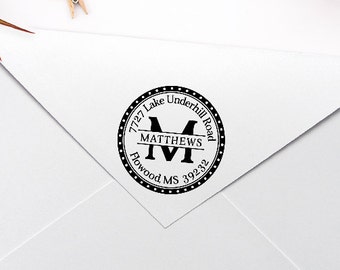 Monogram Address Stamp, Circle Address Stamp, Housewarming Gift, DIYer Gift, Wedding Gift. Return Address Rubber Stamp 1.75" - A17