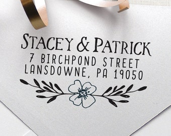 Personalized Address Stamp, Self Inking Address Stamp, Housewarming Gift, DIY Gift, Wedding Gift. Custom Address Stamp 2" x 1" Floral - A44