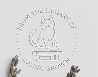 Kitten Book Embosser for Personalized Library | Customizable Embossing Stamp for Books | Perfect Gift for Book and Cat Lovers