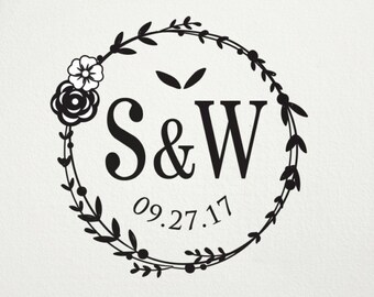 Custom Rubber Stamp, Wedding Monogram Stamp, DIY Wedding Stamp for Coffee Sleeve, Napkins, Favors, Save The Dates & More. Custom Stamp W20