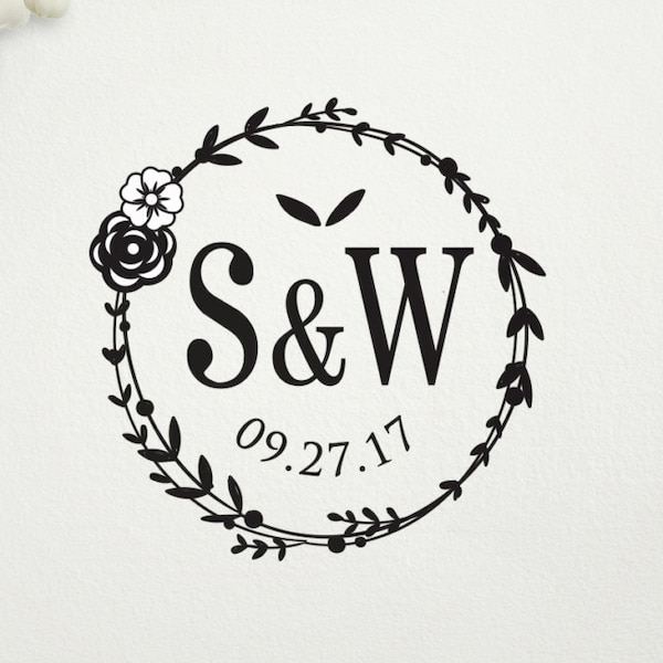 Custom Rubber Stamp, Wedding Monogram Stamp, DIY Wedding Stamp for Coffee Sleeve, Napkins, Favors, Save The Dates & More. Custom Stamp W20