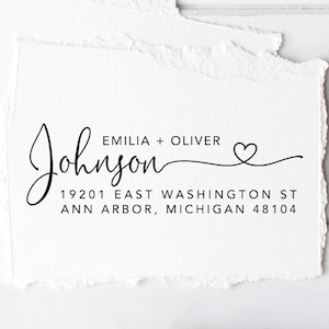 Family Address Stamp, Newlywed Housewarming Gift, Custom Address Stamp, Wedding Gift. Self-Inking, Cling or Wooden Block. 2.5" x 1" - A70