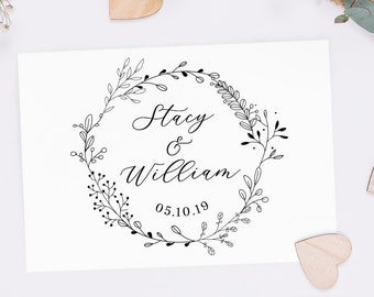 Wedding Stamp, Wedding Favors Stamp, Custom Stamp, DIY Wedding Stamp, Wreath Stamp, Floral Stamp. Custom Rubber Stamp - W44