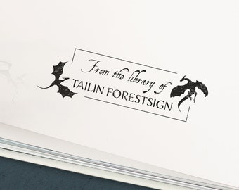 Fantasy Book Stamp, Personalized Library Rubber Stamp, Vintage Book Stamp, Teacher Gift - L7