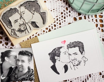 Custom Portrait Stamp, Couples Rubber Stamp, Custom Face Stamp. Engagement Gift, Wedding Gift, Save The Dates and Wedding Invitations - C2