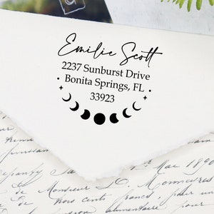 Celestial Return Address Stamp, Moon Phase Self Inking Address Stamp, Housewarming Gift, Wedding Gift. Custom Address Stamp 1.5&quot; - A61