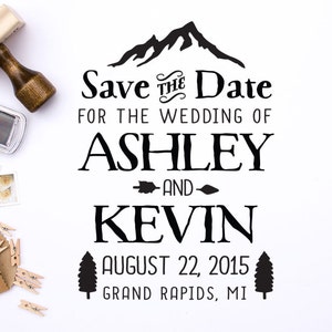 Save The Date Stamp with Return Address Stamp on Maple Mount, Wedding Invitation Stamp, DIY Wedding Stamp, Custom Rubber Stamp