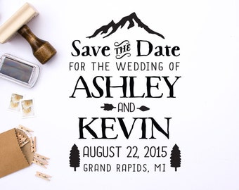 Save The Date Stamp with Return Address Stamp on Maple Mount, Wedding Invitation Stamp, DIY Wedding Stamp, Custom Rubber Stamp