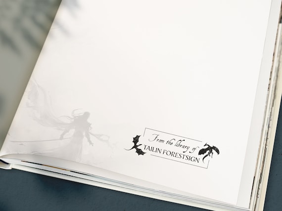 Fantasy Book Stamp, Personalized Library Rubber Stamp, Vintage Book Stamp, Teacher Gift - L7