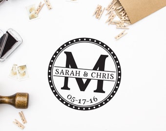 Custom Rubber Stamp, Monogram Stamp, Traditional, DIY Wedding Stamp, Tea Favors, Save The Dates. Custom Stamp 2x2in, 3x3in, or 4x4in - W3