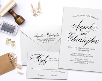 Wedding Invitation Stamp Suite. Custom Wedding Stamps, DIY Wedding Stamp, RSVP Stamp, Return Address Stamp, Custom Rubber Stamp Set.