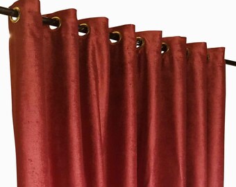 Burgundy 48 in w x 144 in Long Fire Treated Polyester Velvet Curtain Panel w/Antique Brass Grommet Top Eyelets Window Treatment Drapery