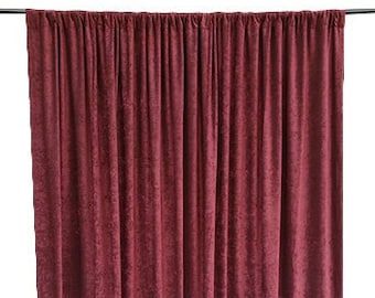 Custom Maroon Velvet Curtain 108 Inch High Long Panel Drapes NFPA 701 Fire Treated Industry Standard Trade Show Expo Exhibit Event Drapery