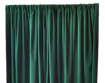 USED 4 ft w x 8 ft high Forest Green Flock Velvet Fabric Curtain/Drape Panel size 48 inch wide x 96 inch Long w/4 in Rod Pocket Top