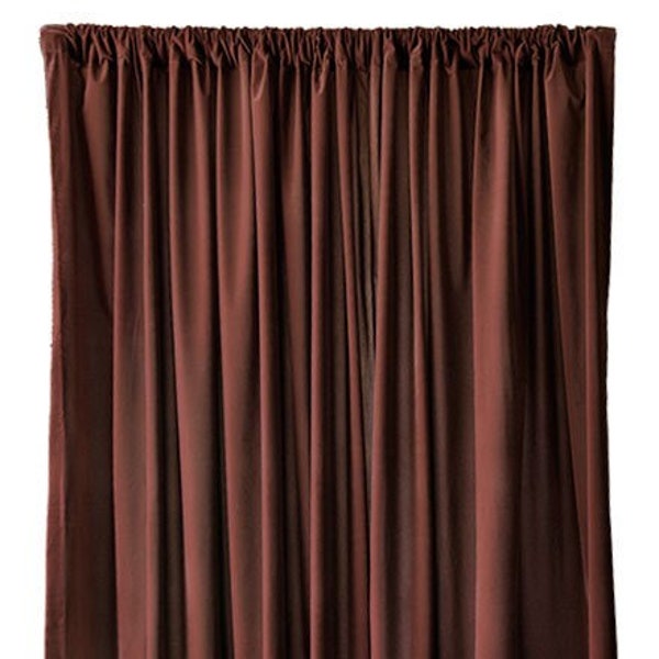 USED 5 ft wide x 11 ft high Brown Flocked Velvet Fabric Curtain Panel Drape Size 60 inch wide x 132 in Long w/4" Rod Pocket Top - Sold AS IS