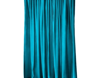 USED 4 ft w x 9 ft high Turquoise Flock Velvet Fabric Curtain/Drape Panel size 48 inch wide x 108 inch Long w/4" Rod Pocket Top - Sold AS IS