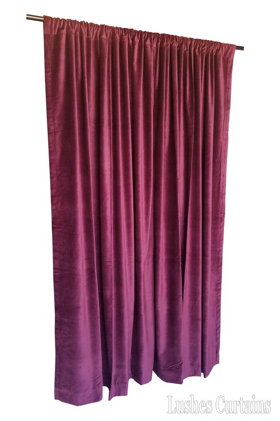 Luxury Maroon Cotton Velvet Curtain Panel 144 Inch Long Extra Long Custom High Ceiling Noise Reduction Sound Reducing Large Window Drapery