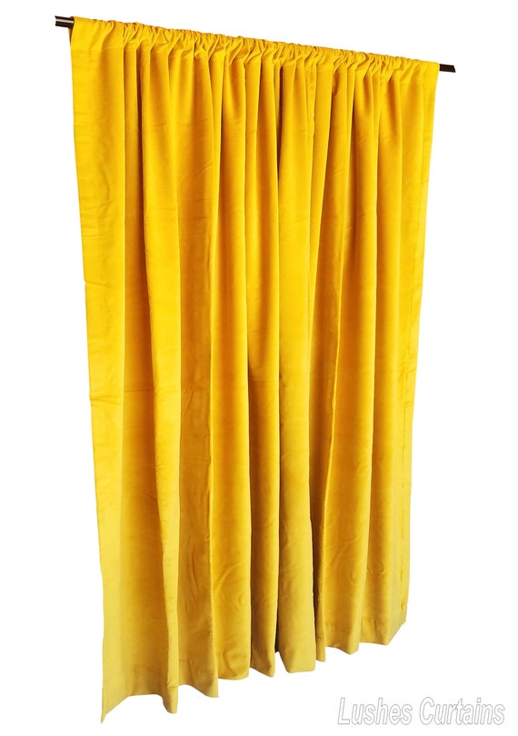 Yellow Cotton Velvet Curtain Panel 84 Inch Long Luxury High | Etsy